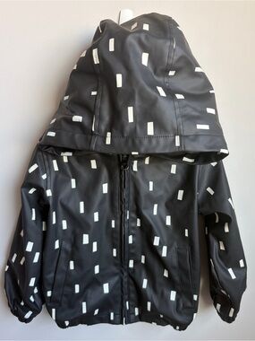 Miles the Label Kids Black Hooded Rain Jacket with White Rectangle Print